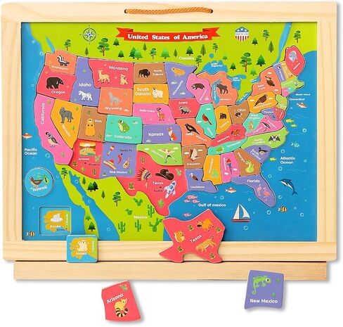 Grinnie USA MAP لغز للأطفال الصغار 3 4 4 سنوات ، لغز التعلم الخشبي المغناطيسي مع لوحة الكتابة للأطفال الذين تتراوح أعمارهم بين 4-6 ، هدية تعليمية في المدرسة. in Kuwait