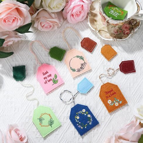Honoson 6 Pcs Simple Tea Bag Bookmarks Tea Party Favors Garden Design Christmas Gift Bookmarks Cute Hand Embroidered for Women Mom Mother's Day Book Reading Lovers Gift in Saudi Arabia