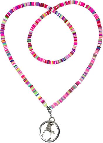قلادة الحبل المزينة للنساء اللطيفات بوهو قوس قزح شارة المرح المرح حبل حبل ملون للمعلمين Long Lanyard لمفاتيح شارات الهوية مفاتيح شارة البشرة بكرات المعلم بالخرز in Saudi Arabia