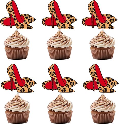 Leopard Print High Heel Cupcake Topper 24PCS Stiletto Heels Cake Decorations Girls Makeup Bachelorette Birthday Bridal Shower Supplies for Women Night Out Hen Movie Theme Decor in Saudi Arabia