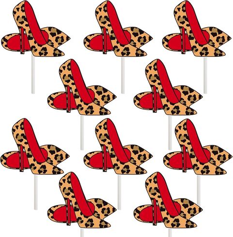 Leopard Print High Heel Cupcake Topper 24PCS Stiletto Heels Cake Decorations Girls Makeup Bachelorette Birthday Bridal Shower Supplies for Women Night Out Hen Movie Theme Decor in Saudi Arabia
