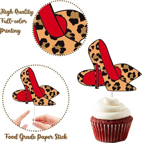 Leopard Print High Heel Cupcake Topper 24PCS Stiletto Heels Cake Decorations Girls Makeup Bachelorette Birthday Bridal Shower Supplies for Women Night Out Hen Movie Theme Decor in Saudi Arabia