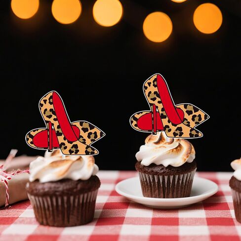 Leopard Print High Heel Cupcake Topper 24PCS Stiletto Heels Cake Decorations Girls Makeup Bachelorette Birthday Bridal Shower Supplies for Women Night Out Hen Movie Theme Decor in Saudi Arabia