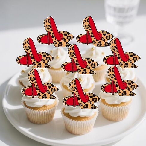 Leopard Print High Heel Cupcake Topper 24PCS Stiletto Heels Cake Decorations Girls Makeup Bachelorette Birthday Bridal Shower Supplies for Women Night Out Hen Movie Theme Decor in Saudi Arabia