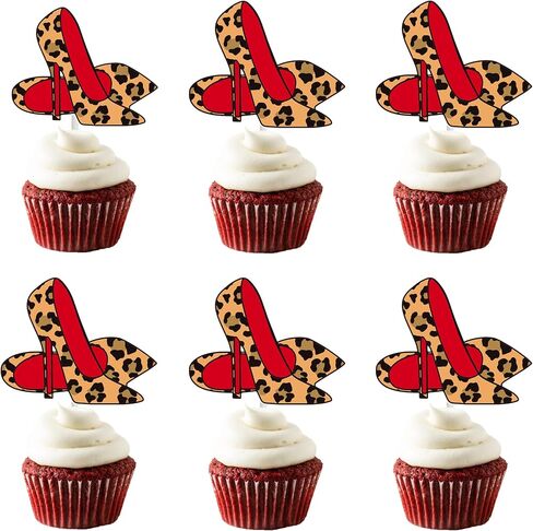 Leopard Print High Heel Cupcake Topper 24PCS Stiletto Heels Cake Decorations Girls Makeup Bachelorette Birthday Bridal Shower Supplies for Women Night Out Hen Movie Theme Decor in Saudi Arabia