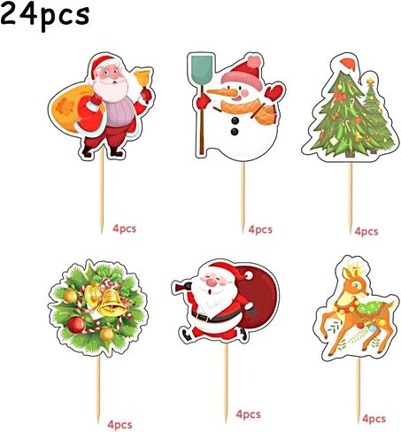 25 pcs Acrylic Merry Christmas Cake Topper&Christmas Cupcake Toppers Picks Cake Dessert Decorations Stick Toothpicks Xmas Party Supplies in Saudi Arabia