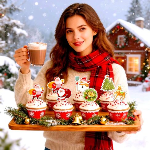 25 pcs Acrylic Merry Christmas Cake Topper&Christmas Cupcake Toppers Picks Cake Dessert Decorations Stick Toothpicks Xmas Party Supplies in Saudi Arabia