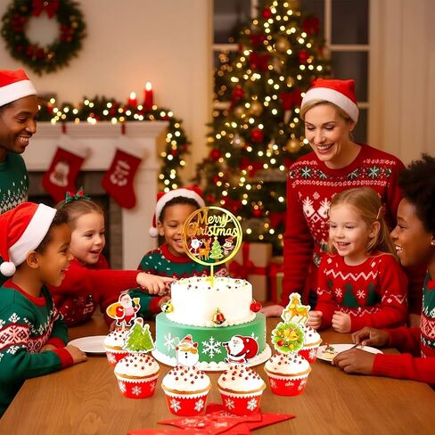 25 pcs Acrylic Merry Christmas Cake Topper&Christmas Cupcake Toppers Picks Cake Dessert Decorations Stick Toothpicks Xmas Party Supplies in Saudi Arabia