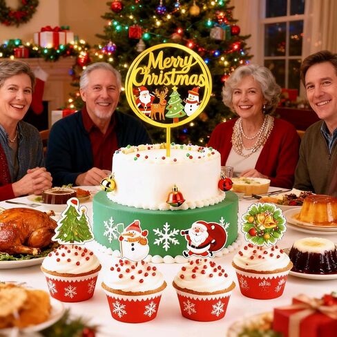 25 pcs Acrylic Merry Christmas Cake Topper&Christmas Cupcake Toppers Picks Cake Dessert Decorations Stick Toothpicks Xmas Party Supplies in Saudi Arabia