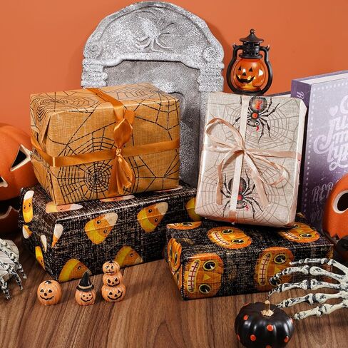 anydesign 8 أوراق ورقة التغليف عتيقة الهالوين - لا تتدحرج - Spidk Spider Web Candy Corn Paper Paper Plate Flat For Diy Crafts Holiday Horror Party ، 19.7 × 27.6 بوصة in Saudi Arabia