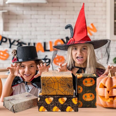 anydesign 8 أوراق ورقة التغليف عتيقة الهالوين - لا تتدحرج - Spidk Spider Web Candy Corn Paper Paper Plate Flat For Diy Crafts Holiday Horror Party ، 19.7 × 27.6 بوصة in Saudi Arabia