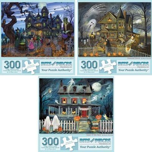 Bits and Pieces - Value Set of Three - 300 Piece Jigsaw Puzzles for Adults - Large Piece 300 pc Halloween Jigsaws by Artist Ruane Manning - 18" x 24" in Saudi Arabia