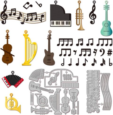 GLOBLELAND Music Instruments Pendant Cutting Dies for DIY Scrapbooking Guitar Violin Piano Accordion Cut Dies Ukulele Trumpet Die Cuts for Card Making Embossing Photo Album in Saudi Arabia