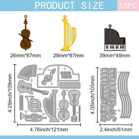 GLOBLELAND Music Instruments Pendant Cutting Dies for DIY Scrapbooking Guitar Violin Piano Accordion Cut Dies Ukulele Trumpet Die Cuts for Card Making Embossing Photo Album in Saudi Arabia