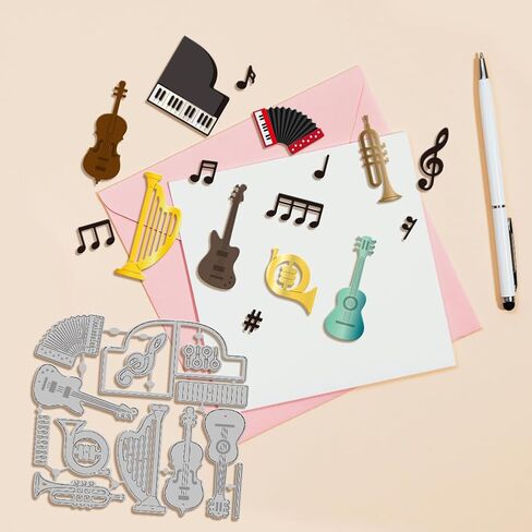 GLOBLELAND Music Instruments Pendant Cutting Dies for DIY Scrapbooking Guitar Violin Piano Accordion Cut Dies Ukulele Trumpet Die Cuts for Card Making Embossing Photo Album in Saudi Arabia