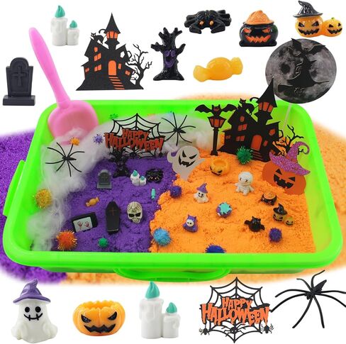 Tusauw Halloween Sensory Sand Kit ، Play Sensory Bin Play للأطفال الصغار ، الهالوين الرملي للفنون والحرف اليدوية لمهارات رائعة هدية عيد ميلاد للأولاد والبنات in Kuwait