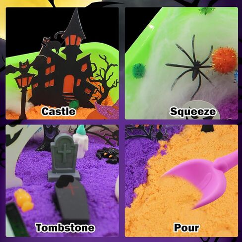 Tusauw Halloween Sensory Sand Kit ، Play Sensory Bin Play للأطفال الصغار ، الهالوين الرملي للفنون والحرف اليدوية لمهارات رائعة هدية عيد ميلاد للأولاد والبنات in Kuwait