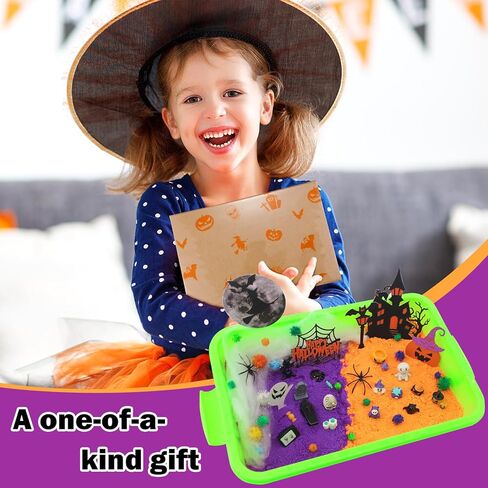 Tusauw Halloween Sensory Sand Kit ، Play Sensory Bin Play للأطفال الصغار ، الهالوين الرملي للفنون والحرف اليدوية لمهارات رائعة هدية عيد ميلاد للأولاد والبنات in Kuwait