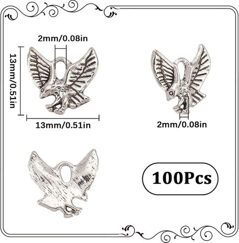 SUNNYCLUE 1 Box 100Pcs Eagle Charms Bulk Patriotic Charm Tibetan Style Antique Silver USA American 4th of July Independence Day Charm Hawk Bird Charms for Jewelry Making Charms DIY Crafts Supplies in Saudi Arabia