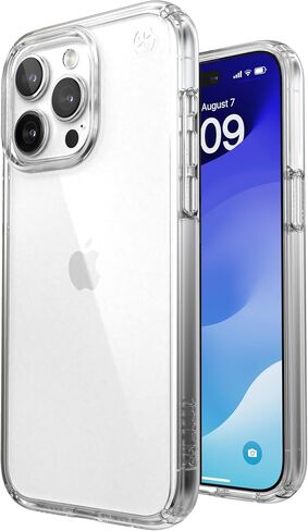 حافظة Speck Clear iPhone 15 Pro - ClickLock مانعة للانزلاق، مصممة لـ MagSafe، حماية من السقوط - مقاومة للخدش، مضادة للأصفر، حافظة هاتف 6.1 بوصة - Presidio Clear/Chrome in Kuwait