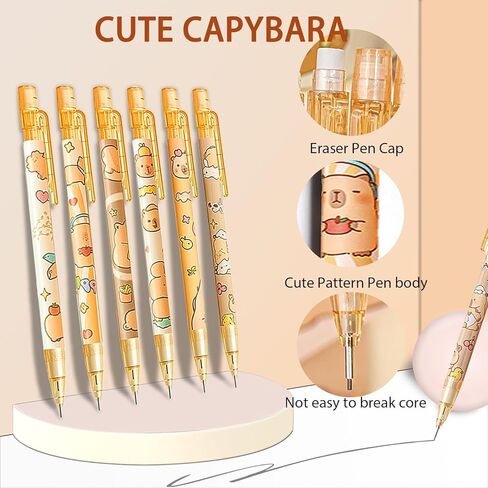 12pcs كابيبارا كابيبارا ميكانيكيات مع ممحاة 0.5 مم كاواي كرتون كابيبارا قلم رصاص القلم الرصاص للنساء رجل in Kuwait