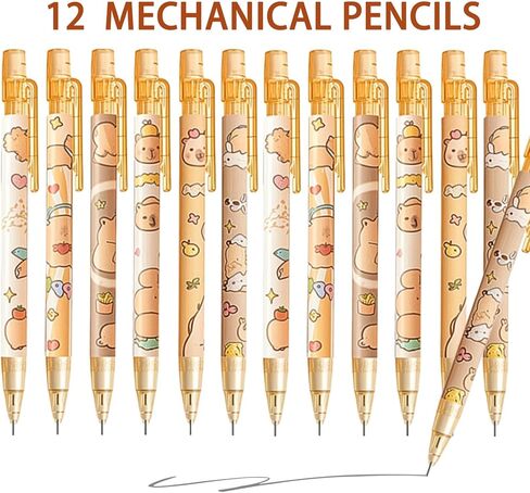 12pcs كابيبارا كابيبارا ميكانيكيات مع ممحاة 0.5 مم كاواي كرتون كابيبارا قلم رصاص القلم الرصاص للنساء رجل in Kuwait
