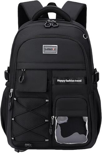 Laptop Backpack Large Cool Aesthetic Waterproof Hiking Travel Backpacks Multiple Pockets Book Bag for College Women Men (Black) in Saudi Arabia