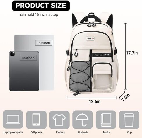 Laptop Backpack Large Cool Aesthetic Waterproof Hiking Travel Backpacks Multiple Pockets Book Bag for College Women Men (Black) in Saudi Arabia