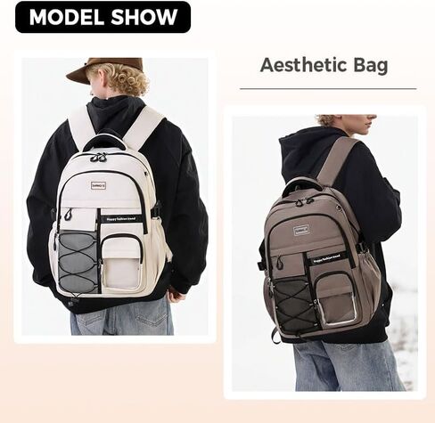 Laptop Backpack Large Cool Aesthetic Waterproof Hiking Travel Backpacks Multiple Pockets Book Bag for College Women Men (Black) in Saudi Arabia