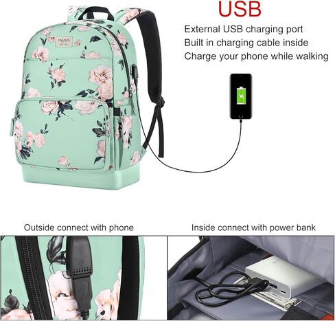 Mosiso 15.6-16 بوصة حقيبة ظهر محمول للنساء ، حقيبة Daypack Polyester المضادة للسرقة مع حزام الأمتعة وموانئ شحن USB ، حقيبة سفر كاميليا ، أسود in Kuwait