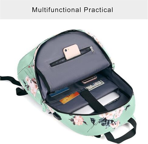 Mosiso 15.6-16 بوصة حقيبة ظهر محمول للنساء ، حقيبة Daypack Polyester المضادة للسرقة مع حزام الأمتعة وموانئ شحن USB ، حقيبة سفر كاميليا ، أسود in Kuwait