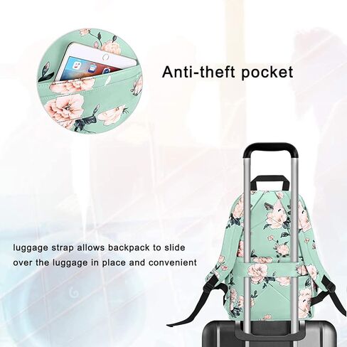 Mosiso 15.6-16 بوصة حقيبة ظهر محمول للنساء ، حقيبة Daypack Polyester المضادة للسرقة مع حزام الأمتعة وموانئ شحن USB ، حقيبة سفر كاميليا ، أسود in Kuwait