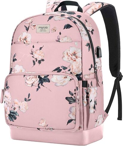Mosiso 15.6-16 بوصة حقيبة ظهر محمول للنساء ، حقيبة Daypack Polyester المضادة للسرقة مع حزام الأمتعة وموانئ شحن USB ، حقيبة سفر كاميليا ، أسود in Kuwait