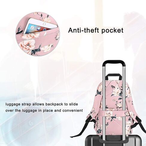 Mosiso 15.6-16 بوصة حقيبة ظهر محمول للنساء ، حقيبة Daypack Polyester المضادة للسرقة مع حزام الأمتعة وموانئ شحن USB ، حقيبة سفر كاميليا ، أسود in Kuwait