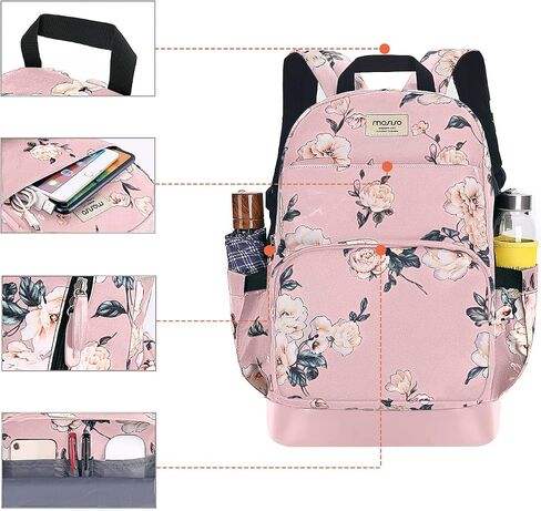 Mosiso 15.6-16 بوصة حقيبة ظهر محمول للنساء ، حقيبة Daypack Polyester المضادة للسرقة مع حزام الأمتعة وموانئ شحن USB ، حقيبة سفر كاميليا ، أسود in Kuwait