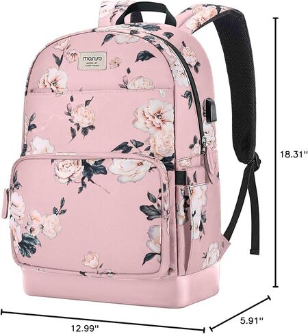 Mosiso 15.6-16 بوصة حقيبة ظهر محمول للنساء ، حقيبة Daypack Polyester المضادة للسرقة مع حزام الأمتعة وموانئ شحن USB ، حقيبة سفر كاميليا ، أسود in Kuwait