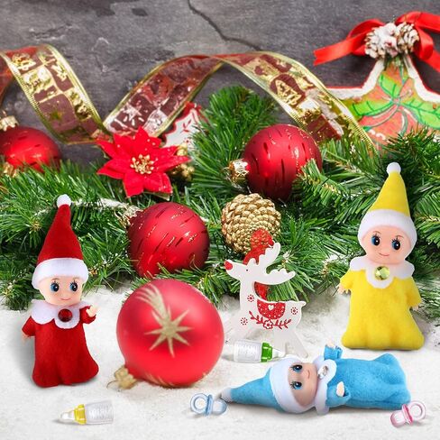 18 Pieces Tiny Elf Twins Set, Christmas Elves Milk Bottles Pacifiers Set, Mini Colorful Cute Plush Gifts for Christmas Xmas Holiday Decoration in Saudi Arabia