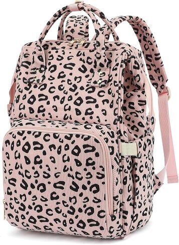 حقيبة الظهر الكلية للكمبيوتر المحمول ، حقيبة ظهر للسفر للنساء ، Corduroy Daypack Daypack ، حقيبة الكتب على ظهره للمدرسة للفتيات (Pink Corduroy Leopard) in Kuwait