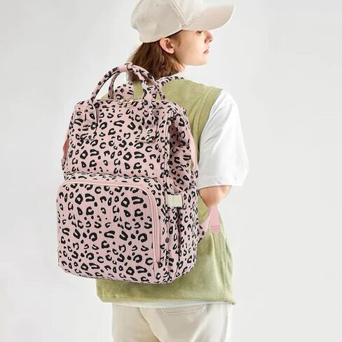حقيبة الظهر الكلية للكمبيوتر المحمول ، حقيبة ظهر للسفر للنساء ، Corduroy Daypack Daypack ، حقيبة الكتب على ظهره للمدرسة للفتيات (Pink Corduroy Leopard) in Kuwait