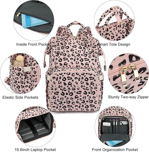 حقيبة الظهر الكلية للكمبيوتر المحمول ، حقيبة ظهر للسفر للنساء ، Corduroy Daypack Daypack ، حقيبة الكتب على ظهره للمدرسة للفتيات (Pink Corduroy Leopard) in Kuwait