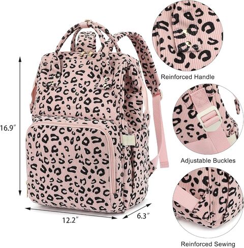 حقيبة الظهر الكلية للكمبيوتر المحمول ، حقيبة ظهر للسفر للنساء ، Corduroy Daypack Daypack ، حقيبة الكتب على ظهره للمدرسة للفتيات (Pink Corduroy Leopard) in Kuwait