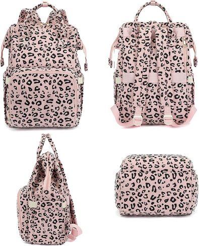 حقيبة الظهر الكلية للكمبيوتر المحمول ، حقيبة ظهر للسفر للنساء ، Corduroy Daypack Daypack ، حقيبة الكتب على ظهره للمدرسة للفتيات (Pink Corduroy Leopard) in Kuwait