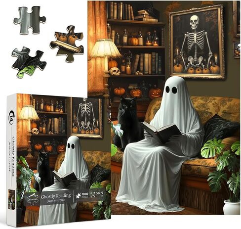 Halloween Ghost Puzzles for Adults 1000 Pieces，PICKFORU Horror Cat Jigsaw Puzzle Kitten, Impossible Spooky Living Room Art Theme, Challenging for Adults in Saudi Arabia