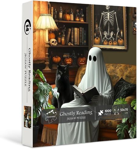 Halloween Ghost Puzzles for Adults 1000 Pieces，PICKFORU Horror Cat Jigsaw Puzzle Kitten, Impossible Spooky Living Room Art Theme, Challenging for Adults in Saudi Arabia