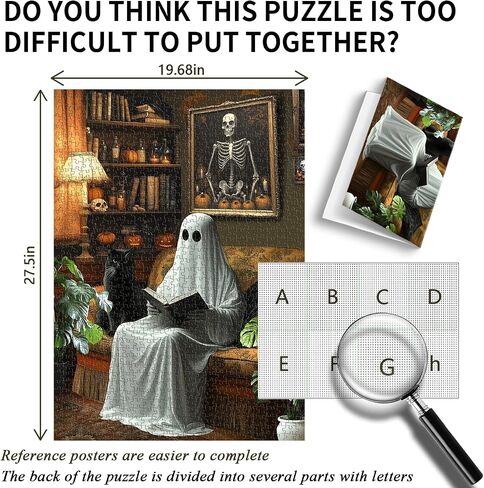 Halloween Ghost Puzzles for Adults 1000 Pieces，PICKFORU Horror Cat Jigsaw Puzzle Kitten, Impossible Spooky Living Room Art Theme, Challenging for Adults in Saudi Arabia