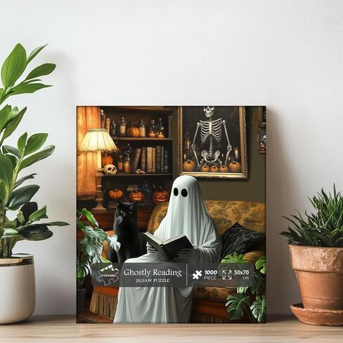 Halloween Ghost Puzzles for Adults 1000 Pieces，PICKFORU Horror Cat Jigsaw Puzzle Kitten, Impossible Spooky Living Room Art Theme, Challenging for Adults in Saudi Arabia