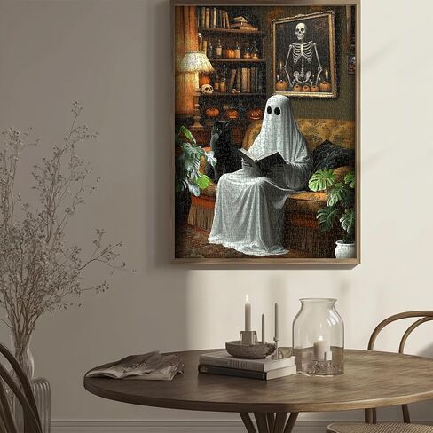 Halloween Ghost Puzzles for Adults 1000 Pieces，PICKFORU Horror Cat Jigsaw Puzzle Kitten, Impossible Spooky Living Room Art Theme, Challenging for Adults in Saudi Arabia