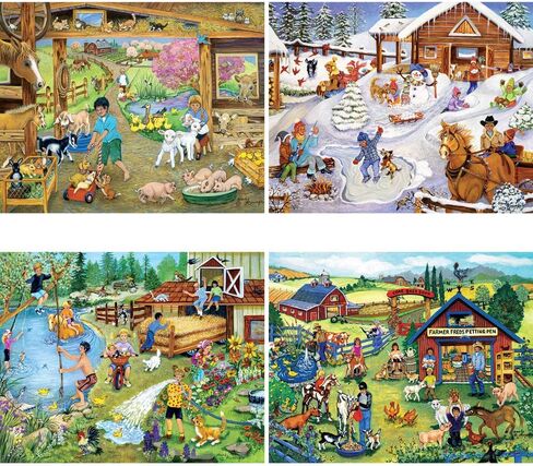Bits and Pieces – 4-in-1 Multi-Pack 300 Piece Jigsaw Puzzles for Adults – Fun on The Farm by Artist Sandy Rusinko, Completed Puzzle Size: 16" x 20" in Saudi Arabia