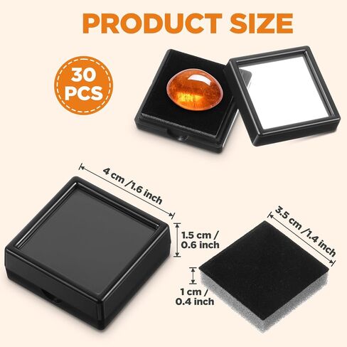 30 Pcs Black Gemstone Display Box 1.6'' x 0.6'' Jewelry Box Container with Clear Top Lids for Gems, Coins, Christmas Festival Wedding Jewelry Packing in Saudi Arabia