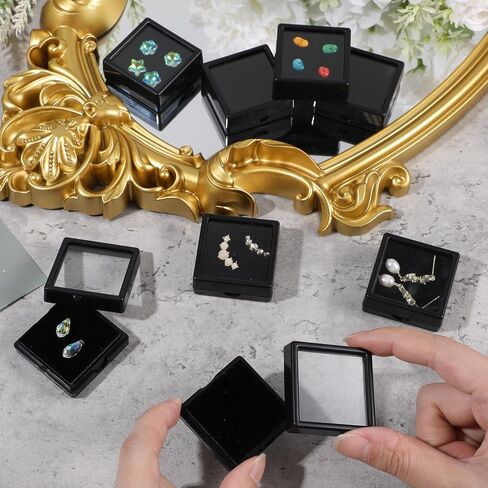 30 Pcs Black Gemstone Display Box 1.6'' x 0.6'' Jewelry Box Container with Clear Top Lids for Gems, Coins, Christmas Festival Wedding Jewelry Packing in Saudi Arabia